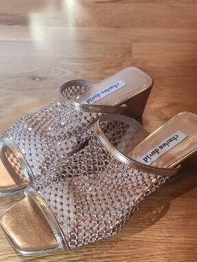 Charles David Metallic Gold Mesh Mule Sandals